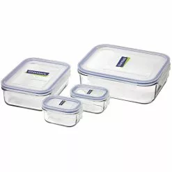 Glasslock Storage Set 4 Piece Set: 1 X 2000ml, 1 X 1000ml, 2 X 150ml