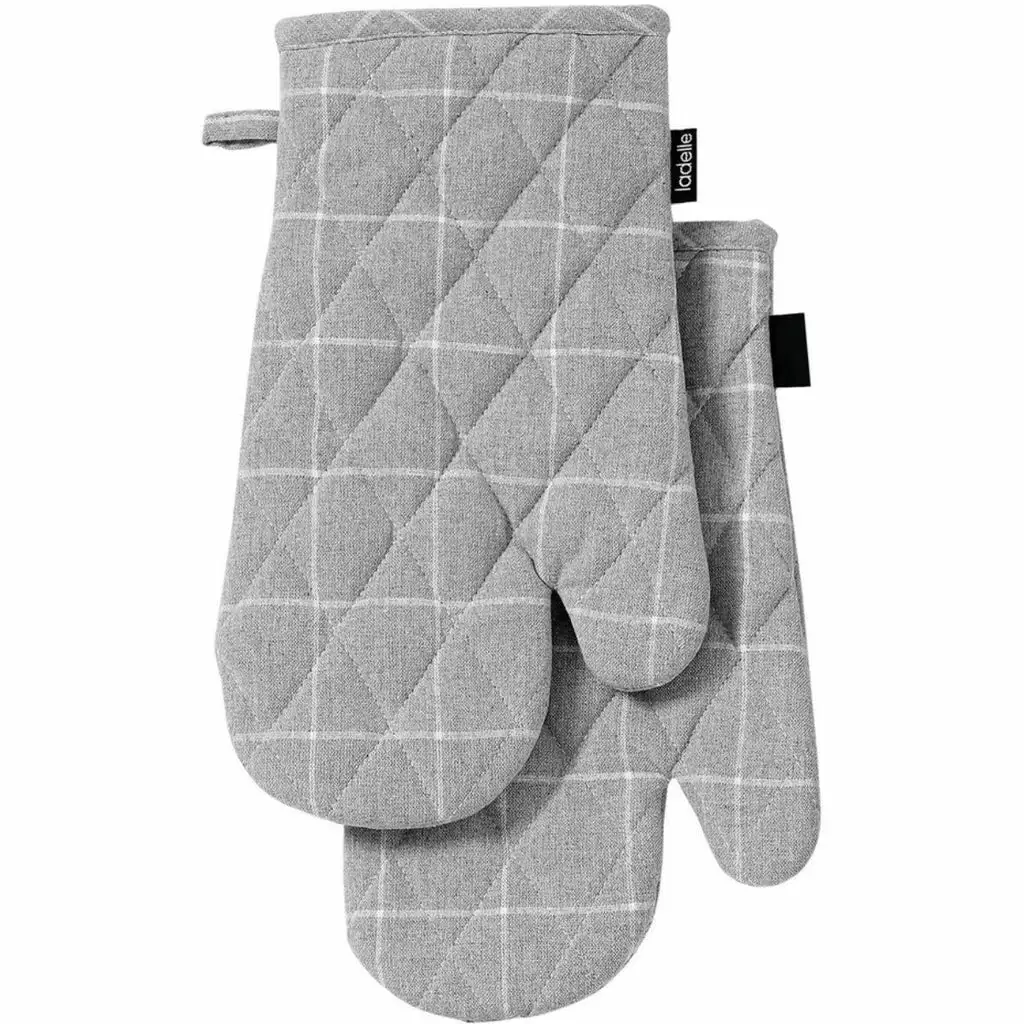 Ladelle Eco Check Grey 2pk Oven Mitt