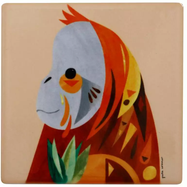 Maxwell And Williams Pete Cromer Wildlife Ceramic Square Coaster 9.5cm - Orangutan