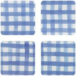 Ecology Ripe Set Of 4 Coasters 10 X 10cm Blue Gingham