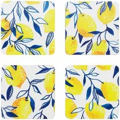 Ecology Punch Set Of 4 Coasters 10 X 10cm Lemon