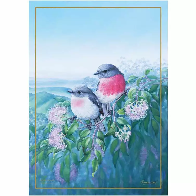 Maxwell And Williams Birds Of Australia Anniversary Tea Towel - Rose Robin
