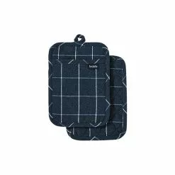 Ladelle Eco Check Navy 2pk Pot Holder