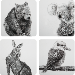 Maxwell And Williams Marini Ferlazzo Animals Of Australia Cork Back Coaster 10.5cm Set Of 4 Assorted Gift Boxed